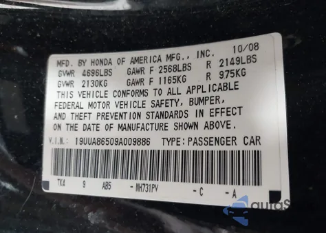 2009 Acura Tl 3.5 z USA, uszkodzony, nr VIN 19UUA86509A009886